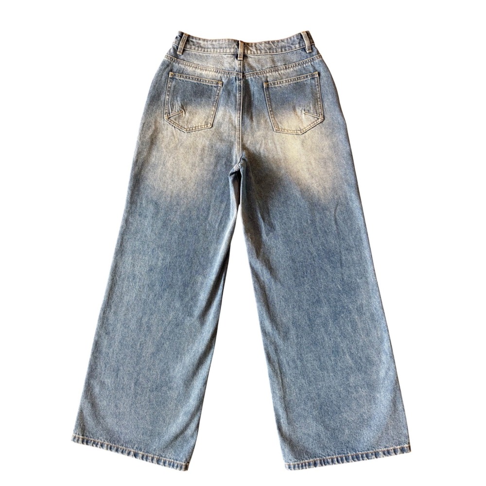 Commense Womens Wide Leg Jeans Red Side Stripe Light Wash Denim Size M NEW - Picture 8 of 8